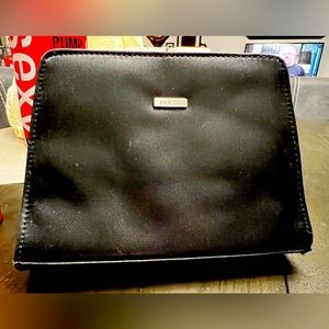 Black Silky Structured Clutch Purse with Silver Accents